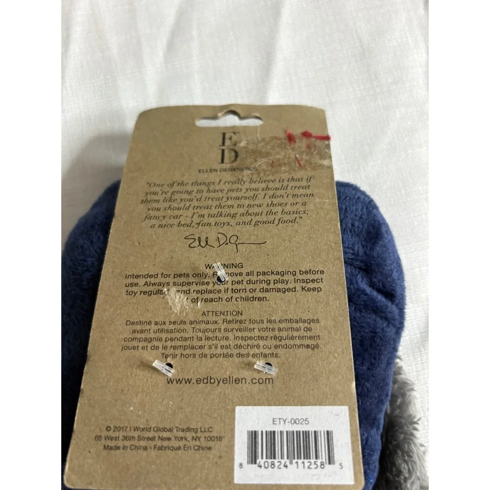 ED Ellen DeGeneres Owl Plush Squeaky Rope Dog Toy Joy Navy Burlap ETY-0025